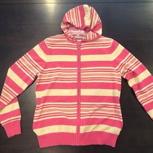 Croft & Barrow Women’s Sz M Pink & Tan Striped Hooded Jacket